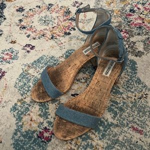 Steve Madden Irenee Denim Cork Ankle Strap Sandals, size 8.5